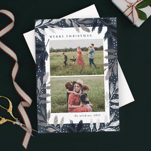 Tarjeta Festiva Navidades de fotografía de las ramas Silver