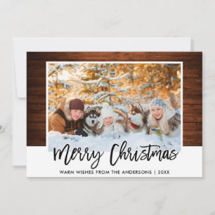 Tarjeta Festiva Navidades de fotografía de madera rústica con escr
