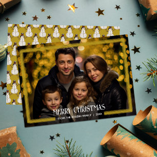 Tarjeta Festiva Navidades de fotografía de marco de borde dorado