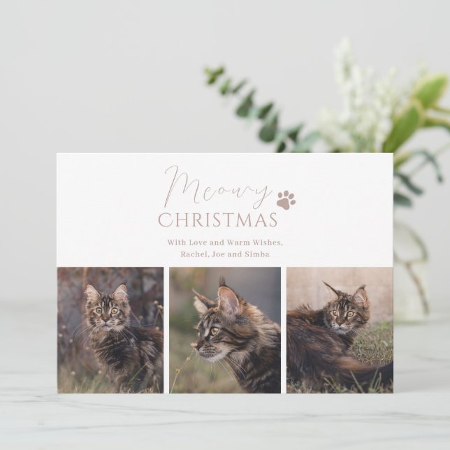 Tarjeta Festiva Navidades de fotografía de Meowy Navidades (Anverso de pie)