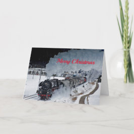 Tarjeta Festiva Navidades de fotografía de nieve de la locomotora