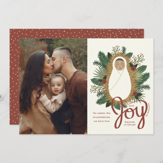 Tarjeta Festiva Navidades de fotografía de niño pequeño Jesús guió (Anverso / Reverso)