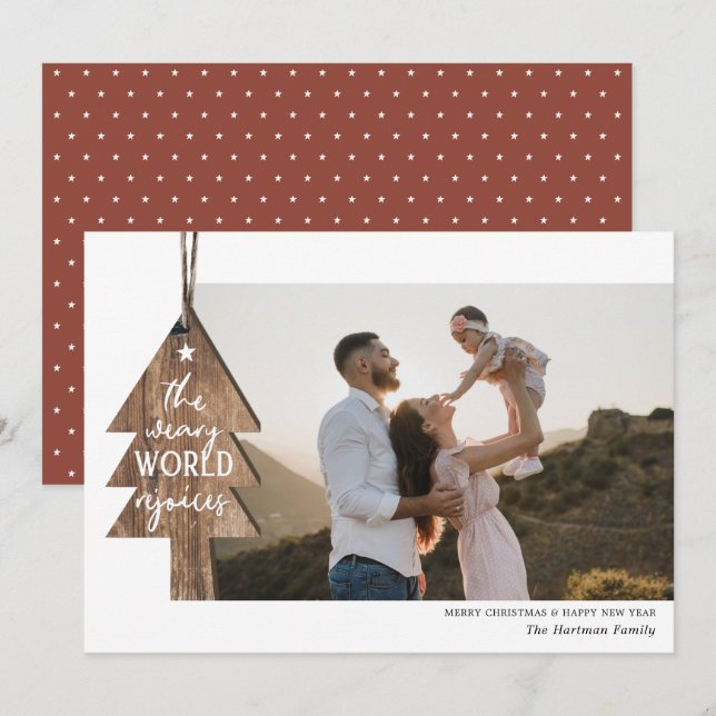 Tarjeta Festiva Navidades de fotografía de ornamentos de árboles d (Anverso / Reverso)