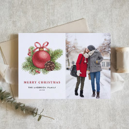 Tarjeta Festiva Navidades de fotografía de ornamentos de la bola r