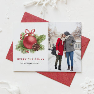 Tarjeta Festiva Navidades de fotografía de ornamentos de la bola r