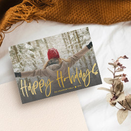 Tarjeta Festiva Navidades de fotografía de oro de la caligrafía de