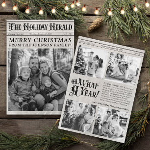 Tarjeta Festiva Navidades de fotografía de periódico de época qué