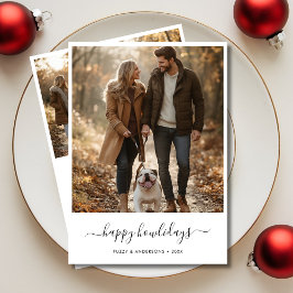 Tarjeta Festiva Navidades de fotografía de perro de la familia mod