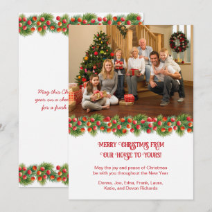 Tarjeta Festiva Navidades de fotografía de Pine Branches Holly Ber