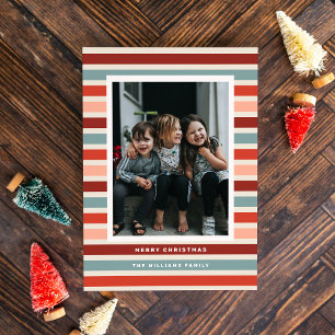 Tarjeta Festiva Navidades de fotografía de rayas retro