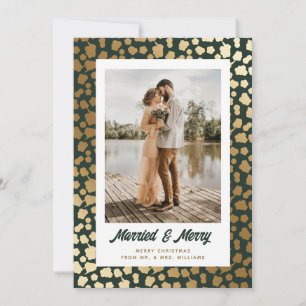 Tarjeta Festiva Navidades de fotografía de recién casados Green Go