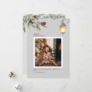 Tarjeta Festiva Navidades de fotografía de Red Bird Winter Foliage