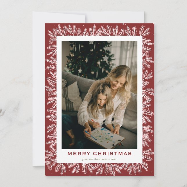 Tarjeta Festiva Navidades de fotografía de Red Forest Pine persona (Anverso)