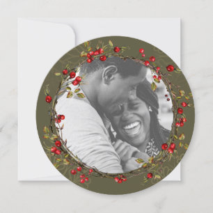 Tarjeta Festiva Navidades de fotografía de Red Holly Berry Wreath