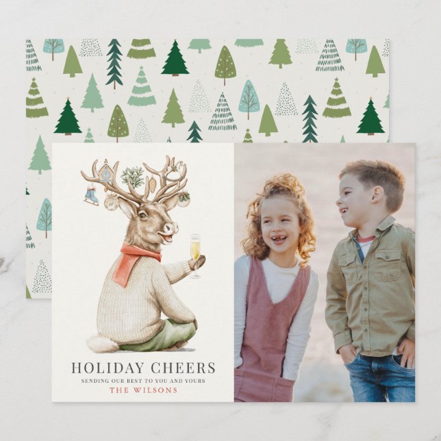 Tarjeta Festiva Navidades de fotografía de renos divertidos para f (Anverso / Reverso)