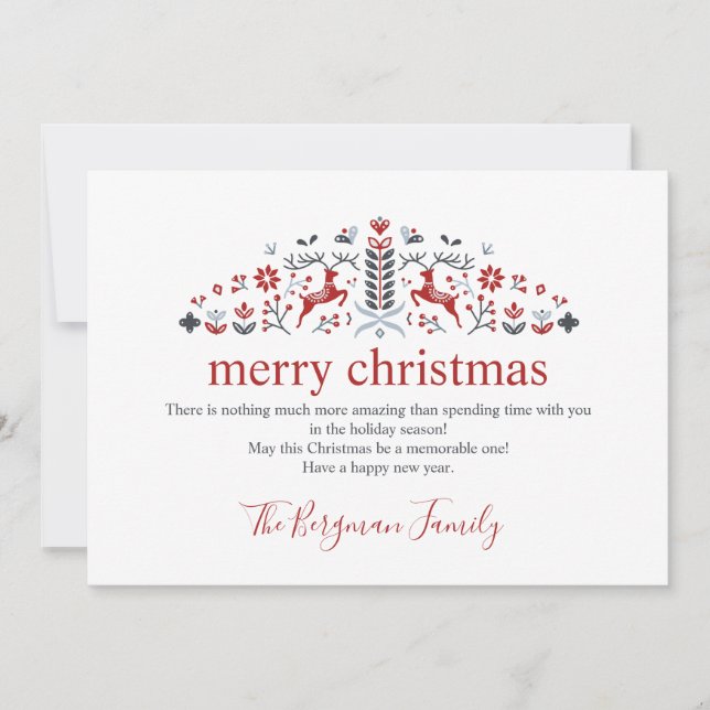 Tarjeta Festiva Navidades de fotografía de renos folclóricos escan (Anverso)