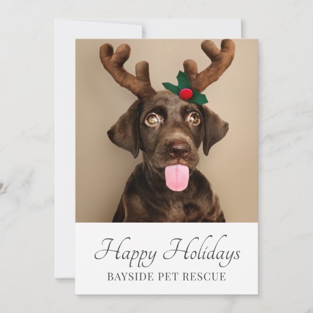 Tarjeta Festiva Navidades de fotografía de rescate de mascotas (Anverso)