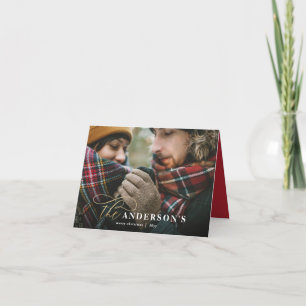 Tarjeta Festiva Navidades de fotografía de retroceso rojo de guion