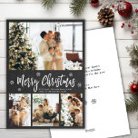 Tarjeta Festiva Navidades de fotografía de Rustic Chalkboard Snowf<br><div class="desc">Rústico Mínimo Chalkboard Snowflake 4 Collages de fotos Merry Christmas Script Tarjeta de vacaciones. Esta festividad, minimalista, (4) plantilla de cuatro tarjetas de festividad fotográfica incluye un collage de fotos de bonito, algunos copos de nieve y dice ¡Feliz Navidad! El texto de bienvenida de "Feliz Navidad" está escrito en un...</div>