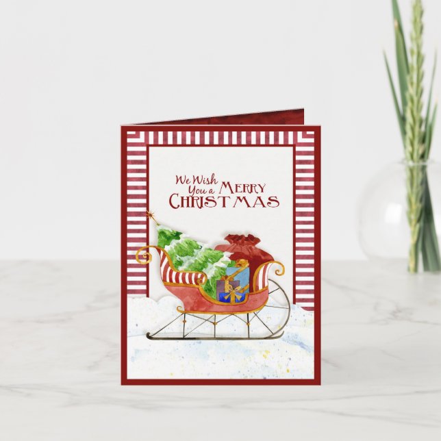 Tarjeta Festiva Navidades de fotografía de Santa Claus Sleigh Cand (Anverso)