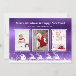 Tarjeta Festiva Navidades de fotografía de Sleigh Snow del Purple 