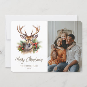 Tarjeta Festiva Navidades de fotografía de Stag Holly Red Berries 