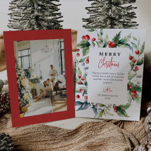 Tarjeta Festiva Navidades de fotografía de Watercolor Botánico Red