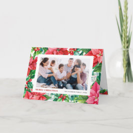 Tarjeta Festiva Navidades de fotografía de Watercolor Holly y Poin