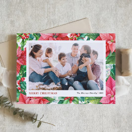 Tarjeta Festiva Navidades de fotografía de Watercolor Holly y Poin