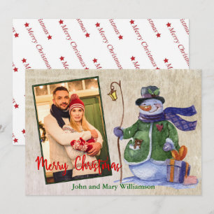 Tarjeta Festiva Navidades de fotografía de Watercolor Snowman