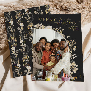Tarjeta Festiva Navidades de fotografía del arco floral de oro de 