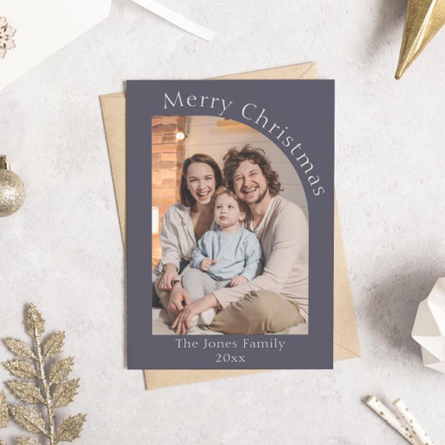 Tarjeta Festiva Navidades de fotografía del Arco Moderno Morado y  (modern boho purple arch photo christmas holiday card)