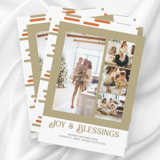 Tarjeta Festiva Navidades de fotografía del bloque moderno 4 perso (Modern Block 4 Photo Christmas Personalized Holiday Cards from Ricaso)