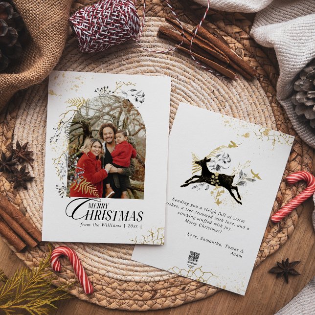 Tarjeta Festiva Navidades de fotografía del Boho Arch con flores d (Subido por el creador)