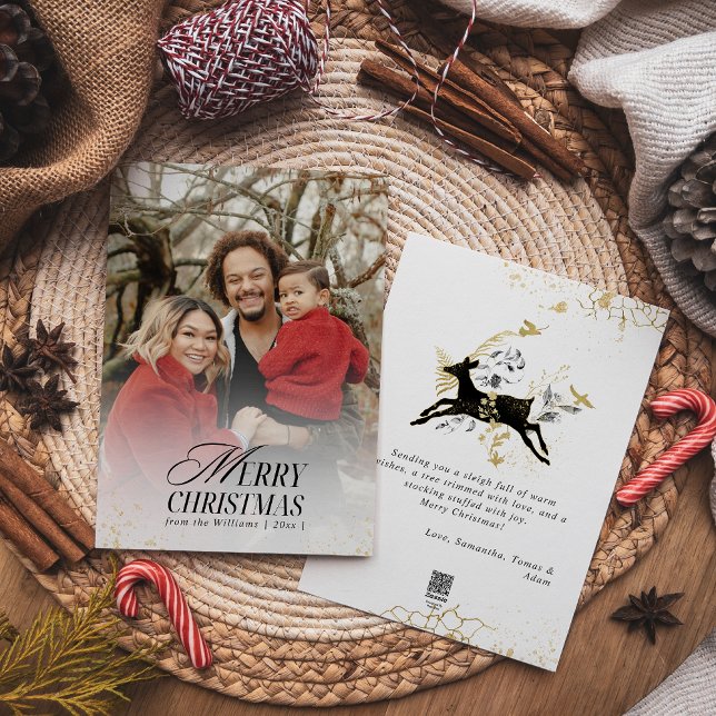 Tarjeta Festiva Navidades de fotografía del Boho Arch con flores d (Subido por el creador)