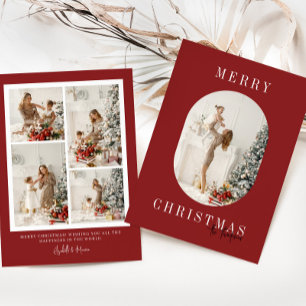 Tarjeta Festiva Navidades de fotografía del Boho Rojo Oval