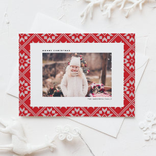 Tarjeta Festiva Navidades de fotografía del patrón de Knit de invi