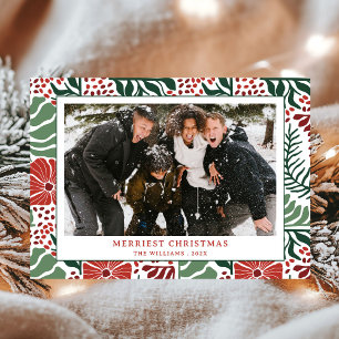 Tarjeta Festiva Navidades de fotografía del patrón rojo verde mode