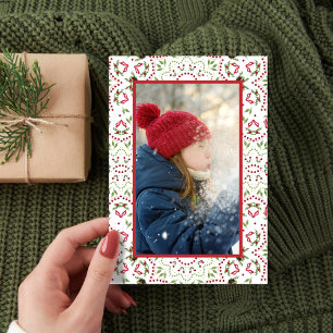 Tarjeta Festiva Navidades de fotografía del patrón rojo y verde
