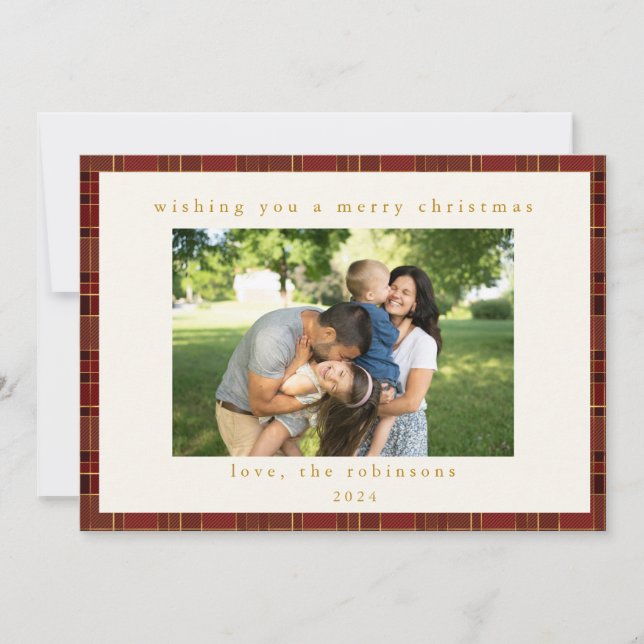 Tarjeta Festiva Navidades de fotografía del Personalizado Red Gold (Anverso)