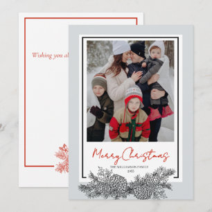 Tarjeta Festiva Navidades de fotografía elegantes de color gris ne