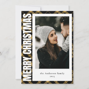Tarjeta Festiva Navidades de fotografía elegantes de color negro y