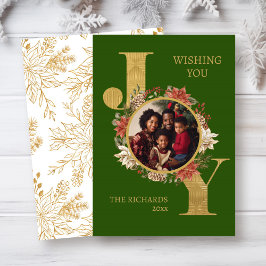Tarjeta Festiva Navidades de fotografía elegantes de Oro Verde