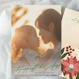 Tarjeta Festiva Navidades de fotografía elegantes y verdes más fel