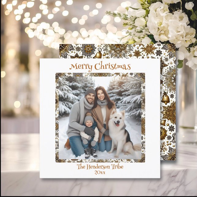 Tarjeta Festiva Navidades de fotografía familiares con copos de ni (Subido por el creador)