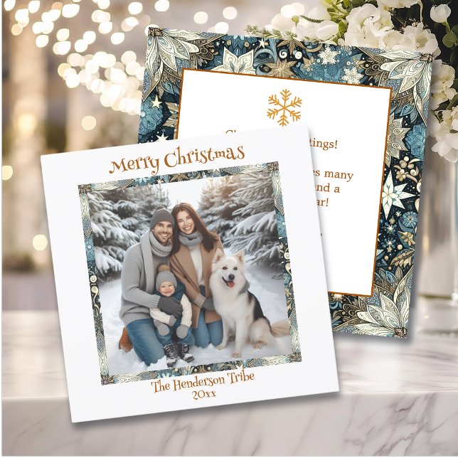 Tarjeta Festiva Navidades de fotografía familiares con copos de ni (Subido por el creador)