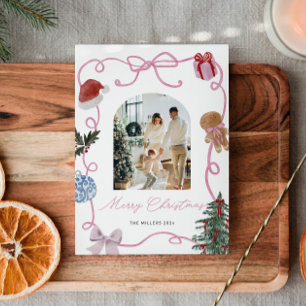 Tarjeta Festiva Navidades de fotografía familiares de acuarela sin