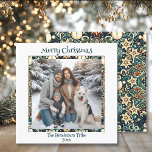 Tarjeta Festiva Navidades de fotografía familiares de hombres de n<br><div class="desc">Tarjetas de Navidad personalizadas con una foto familiar. Antecedentes festivos de las vacaciones de los hombres de nieve de bonito azul y oro.</div>