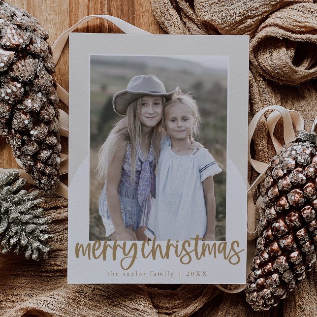 Tarjeta Festiva NAVIDADES de fotografía familiares de la familia M (MARIAH Gold Arch Fun Family Photo Christmas Holiday Card)