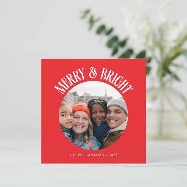 Tarjeta Festiva Navidades de fotografía familiares de personalizad (Anverso de pie)